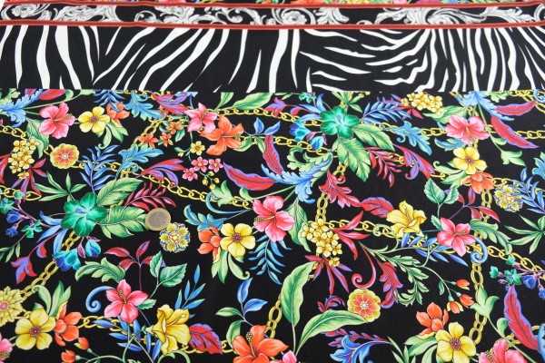 Silk stretch panel š140cm x 130 cm zebra/flowers